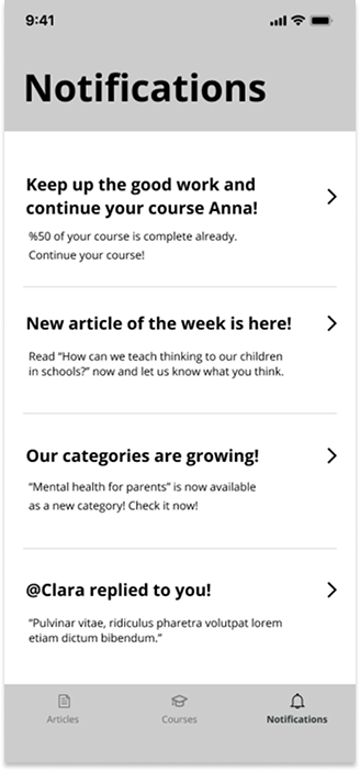 Notifications wireframe